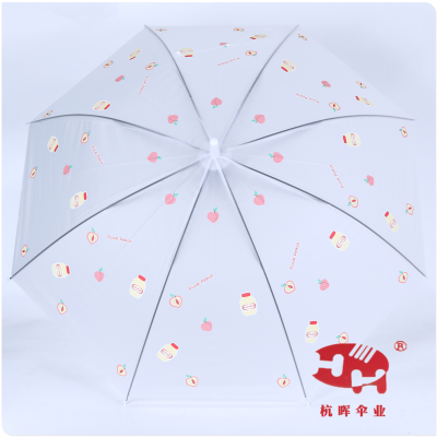 Transparent and Cute Pattern Straight Handle Small Fresh Ins Style Umbrella Portable Long Handle Colorful Solid Color Lightweight Automatic Open Umbrella