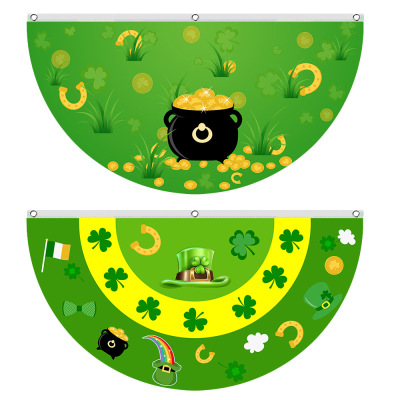 St. Patrick's Day Fan Flag Carnival Semicircle Flag Hat Clover Gold Coin Irish Fan Flag