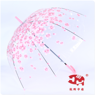 60cm Summer Korean Style Manual Fresh Romantic Cherry Blossoms Umbrella Transparent Straight Handle Artistic Shade Automatic Umbrella Men and Women