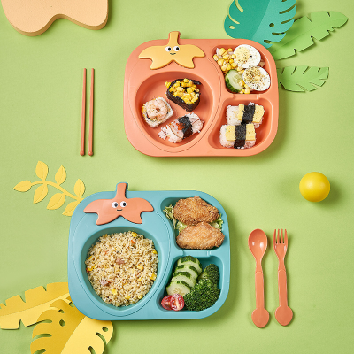 Creative Children's Grid Plate Kindergarten Baby Solid Food Bowl Strawberry Tableware Baby Bowl Cup Spoon Cutlery Set