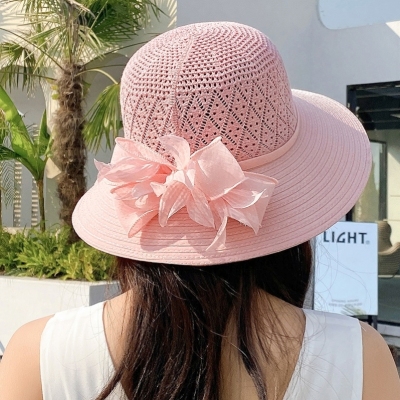 New Summer Hat Women's Travel Big Brim Sun-Proof Sun Hat Shopping Breathable Mesh Summer Hat Flowers Women's Basin Hatstock