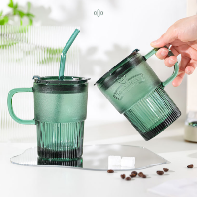 Dark Green with Handle Glass Water Cup Large Capacity Primary Color Glass Ins Style Beer Steins Coffee Cup Tea Cup Bare Cup