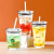 LWS Glass Straw Cup Ins Children Milk Water Glass Online Influencer Cute Juice Breakfast Cup