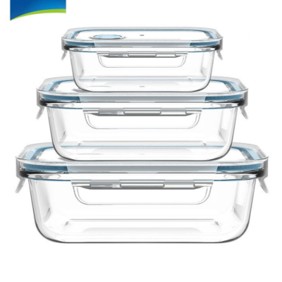 LWS Borosilicate Glass Lunch Box Crisper Microwave Oven Special Lunch Box Set Bento Box with Lid Rectangular
