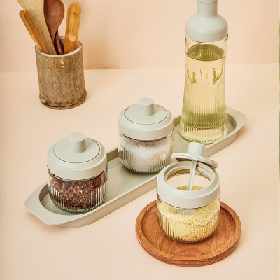 LWS Glass Seasoning Jar Spice Jar Seasoning Jar Moisture-Proof Spoon and Lid Integrated Sealed Kitchen Seasoning Jar Set