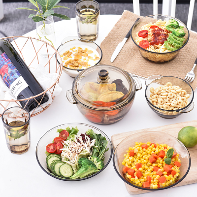 LWS European-Style Brown Glass Bowl Set Double-Ear Bowl Rice and Soup Bowl Instant Noodle Bowl Salad Bowl