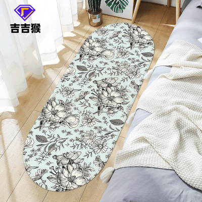 Oval Cashmere-like Printed Mat Bathroom Doorway Absorbent Foot Mat Bedroom Bedside Carpet Non-Slip Door Mat