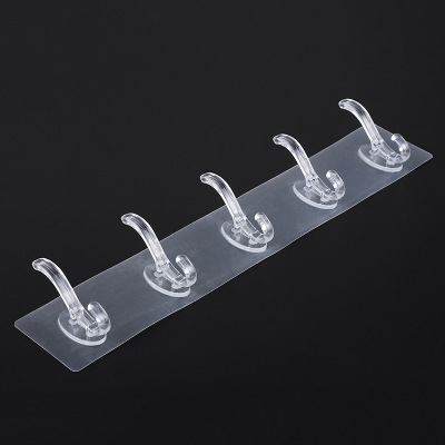 Transparent Row Hook Punch-Free Seamless Sticky Hook 5-Piece 6-Piece Strong Sticky Hook Wall-Mounted 3-Piece Row Hat-and-Coat Hook