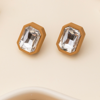 European and American Fashion Exaggerated Khaki Border Diamond Stud Earrings