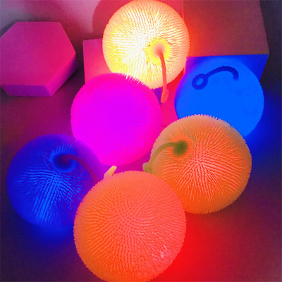 New 10cm Inflatable Decompression Vent Toys Children Hairy Ball Flash Luminous Dense Hair Ball Stall Factory Wholesale