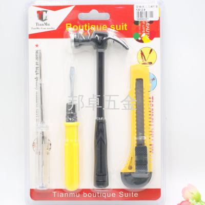 TM Plastic Hammer Art Knife 4-Piece Set Household Electroprobe Double-Purpose Screwdriver Hardware Tool Combination