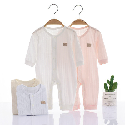 Laite Bear Baby Jumpsuit Thin Summer Pure Cotton a Pair of Buckles Long-Sleeve Jumpsuit Newborn Baby Boy Baby Girl Pajamas Romper