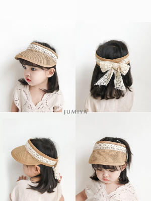 Lace Straw Hat Air Top Children's Korean-Style Summer Sun Protection Baby No Top Summer Hat Travel Sun Protection Baby Sun Hat Female