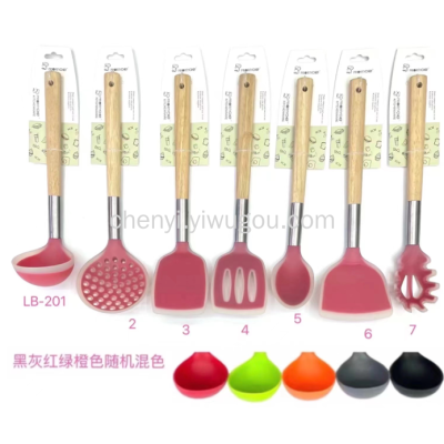 7-Piece Set for Kitchen Cooking Spoon and Shovel, Spatula, Soup Spoon, Silicone Kitchenware Set, and the Leakage of the Shovel