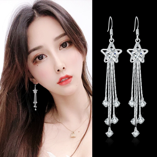 manhouni 925 silver needle long tassel earrings zircon crystal earrings factory wholesale custom hair generation earrings