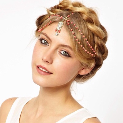 European and American Bohemian Diamond Forehead Ornaments Pearl Tassel Tuinga Hair Band Hair Accessories Cf078