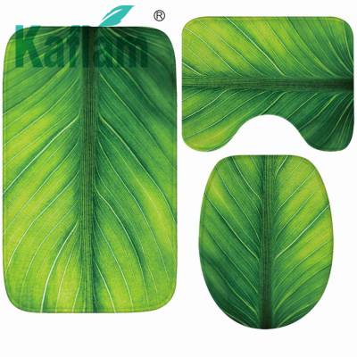 Air Bag Refreshing Green Leaf Bathroom Toilet Bowl Floor Mat Combination Toilet Absorbent Non-Slip Three-Piece Carpet