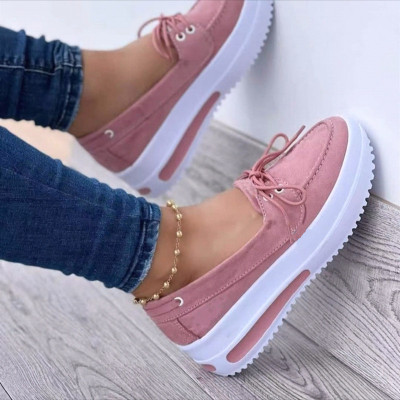 Foreign Trade Large Size Women's Shoes Spring Amazon Solid Color Front Lace-up Loafers Slip-on Women's Shoes Factory in Stock Delivery