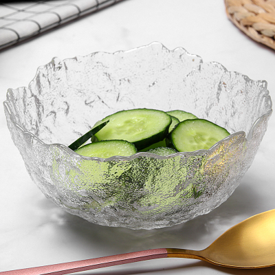 S New Golden Edge Salad Bowl Creative Trending Household Living Room Transparent Fruit Plate Set Glass Bowl Dessert Bowl Ins