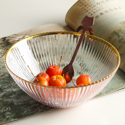 S Handmade Golden Edge Vertical Edge Ins Creative Clear Glass Bowl Salad Bowl Fruit Bowl Household Desserts Bowl Japanese Style Tableware