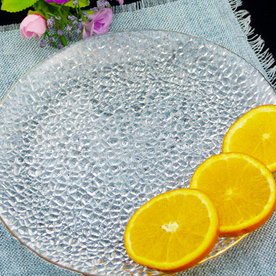 S Nordic Ice Flower Lead-Free Glass Plate Exquisite Fashion Hand Painted Golden Outline Tableware Fruit Snack Transparent Plate