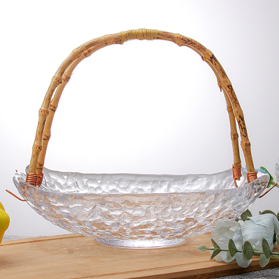 S Bamboo Cabas Dried Fruit Tray Household Japanese Ins Glass Living Room Snack Candy Storage Net Red Creative Fruit Basket