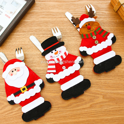 New Christmas Decorations Santa Claus Knife and Fork Set Christmas Desktop Cartoon Tableware Knife and Fork Bag