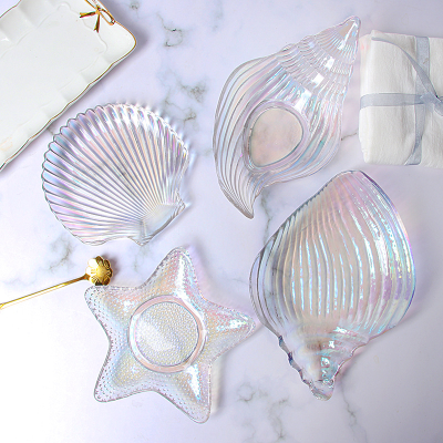 S Ocean Series Transparent Lead-Free Crystal Glass Conch Shape Bowl Plate Golden Edge Starfish Scallop Plate