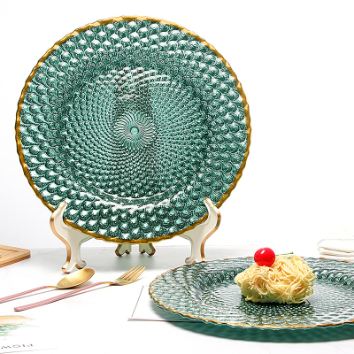 S Ins Gilt Edging Glass Plate Household Creative Emerald Fruit Dessert Snack Salad Steak Western Plate