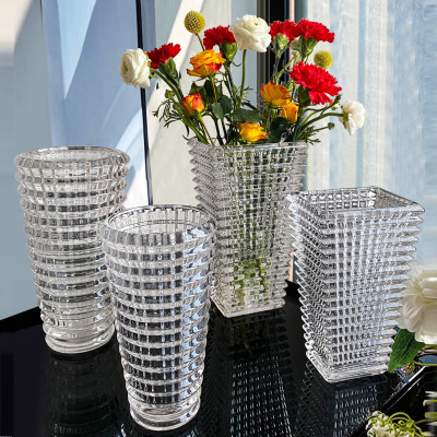 High-End Entry Lux Internet-Famous Crystal Glass Vase Living Room Decoration Flower Arrangement Ins Style Transparent Foreign Trade Wholesale Vase