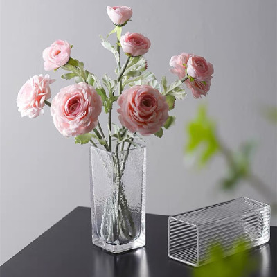 Nordic Glass Vase Transparent and Creative Simple Living Room Net Red Wind Light Luxury and Water Cultivation Flower Arrangement Dried Flower Ornaments