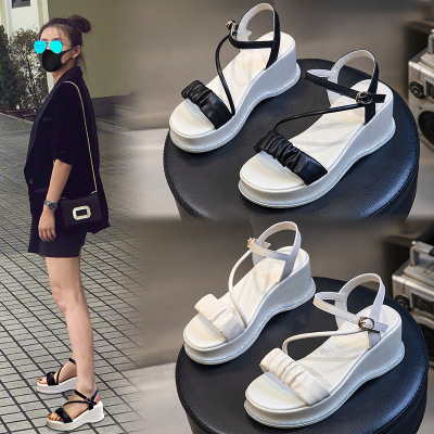 Genuine Leather Wedge Sandals Women Summer Ladies Buckle Fish Mouth Fairy Style Casual Versatile Women's Platform Shoes
