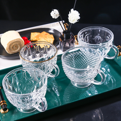 S Night Market Stall Golden Trim Glass Household Glass with Handle Milk Breakfast Cup Coffee Oat Cup Wholesale