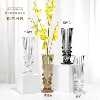 Japanese Style New Desktop Crystal Glass Vase Transparent Living Room and Sample Room Decorative Flower Arrangement Decoration Creative Hydroponics