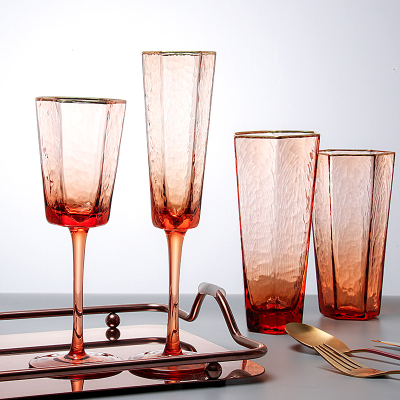 S Nordic Instagram Style Light Luxury Household Hexagonal Goblet Glass Wine Glass Juice Cup Goblet Amber Champagne Glass