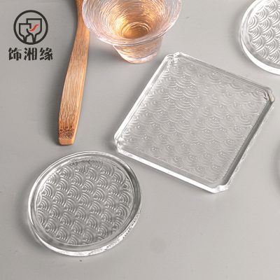 S Japanese round Glass Cup Saucer Glass Cup Mat Kung Fu Tea Utensils Saucer Zero with Creative Cloud Pattern Teacup Saucer