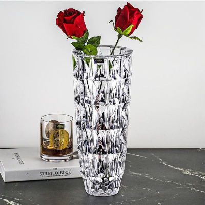 Crystal Glass Vase Factory Direct Supply European Large Light Luxury Glass Craft Gift Vase Living Room and Hotel Ornaments