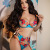 Dannashu European and American Foreign Trade Sexy Lingerie Sexy Women's Blue Printed Embroidered Underwear Three-Piece Set Wholesale