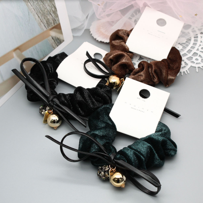 Yiwu Accessories Wholesale Graceful Online Influencer Bowknot Imitation Pearl High Elastic Flannel Headband New Not Tight Hair Rubber Band