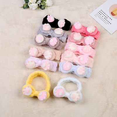 Internet Celebrity Same Cute Cat Paw Headband Plush Bow Hair Band Face Wash Makeup Headband Headdress Wholesale