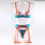 Dannashu European and American Foreign Trade Sexy Lingerie Sexy Women's Blue Printed Embroidered Underwear Three-Piece Set Wholesale