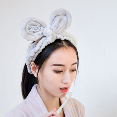 Cross-Border Letters Headband Hair Accessories Cute Korean Plush Bow Hair Band Girls Makeup and Face Wash Hair Band