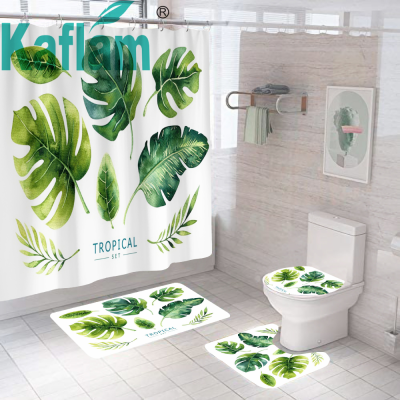 Cross-Border Amazon Hot Nordic Ins Green Banana Leaves HD Digital Printing Waterproof Polyester Bathroom Shower Curtain