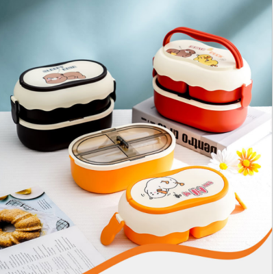 INS Lunch Box Cartoon Double Deck Compartment Children's Lunch Box Student Lunch Box Japanese Microwave Bento Box