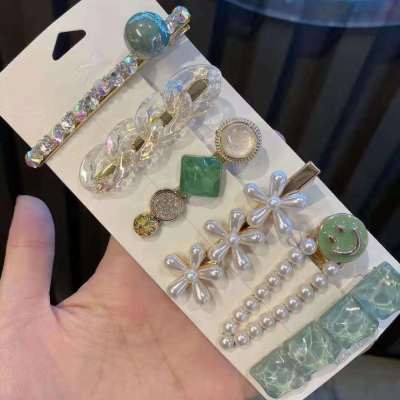 New Korean Barrettes Green Ins6 Set Douyin Online Influencer Bang Clip Hair Accessories Top Clip Side Clip