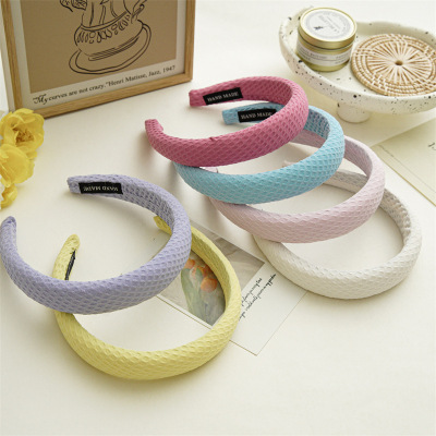 Korean New Gentle Candy Color Waffle Headband Increased Skull Top Sponge Headband Sweet Girl Versatile Hair Fixer