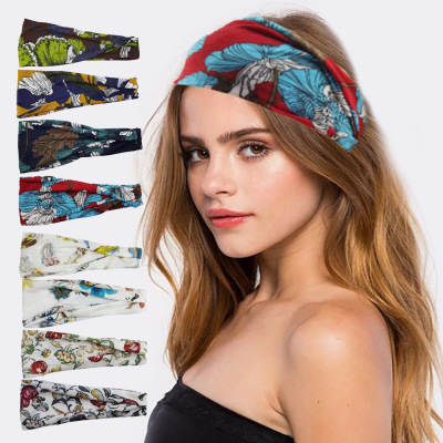 Best-Selling Spring and Summer Small Floral Print Wide-Brimmed Yoga Headband Sweat Absorbing Sports Hair Band Fitness Anti-Slip Hair Band for Women