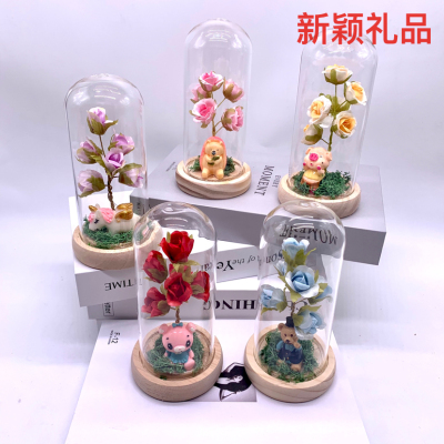 Factory Direct Sales Cartoon Luminous Rose Glass Cover Flower Festival Gift Decoration