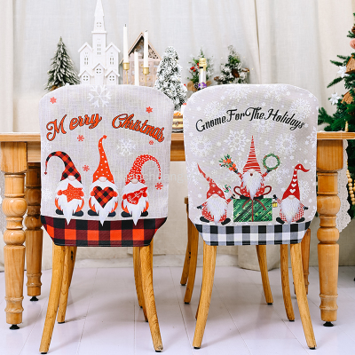New Christmas Decoration Linen Cartoon Faceless Elderly Chair Cover Forest Plaid Christmas Chair Dress up