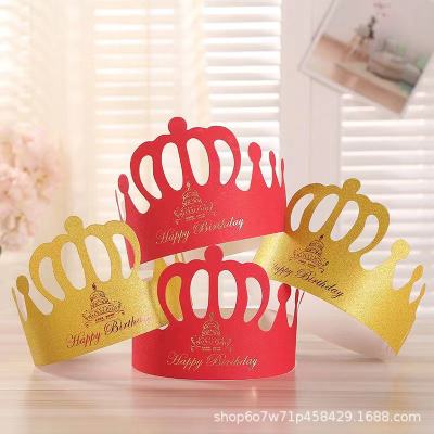 Factory Wholesale Birthday Cake Crown Cap Children's Birthday Cartoon Cap Adult Gold Card Paper Birthday Hat